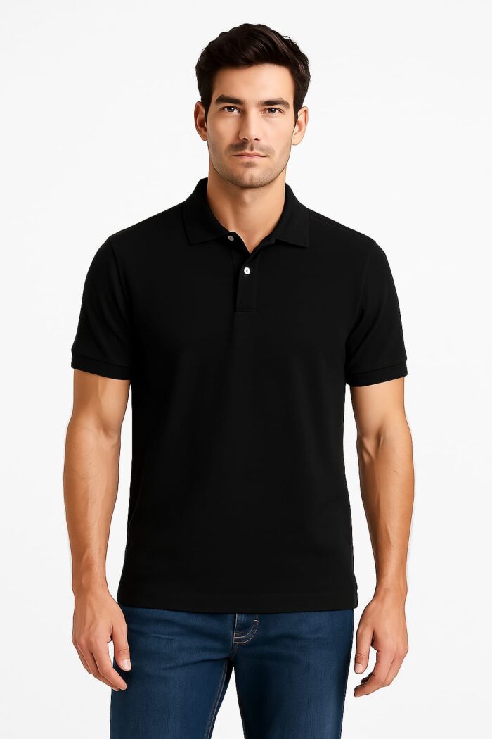 Plain Black Polo T-Shirt - Image 3