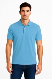 Plain Blue Polo T-Shirt - Image 3