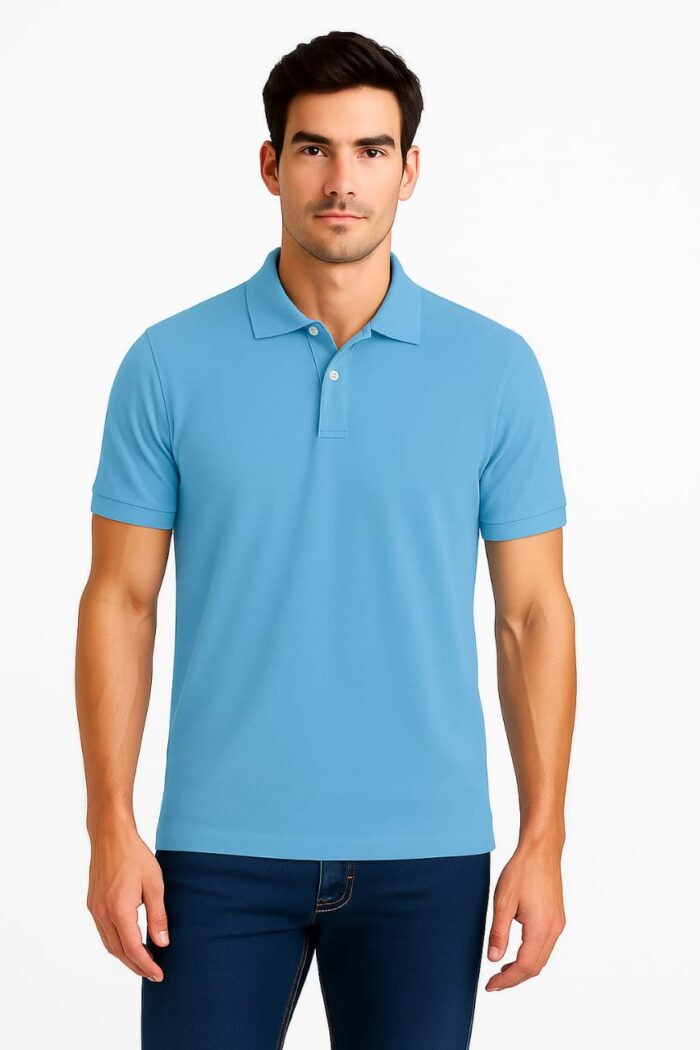 Plain Blue Polo T-Shirt - Image 3