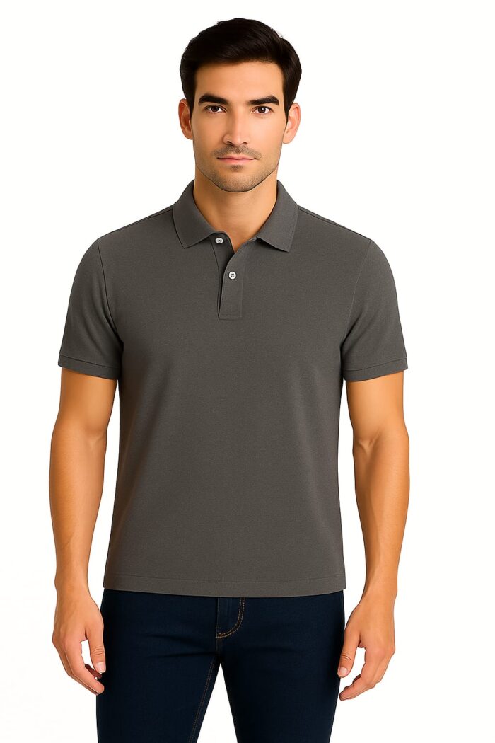 Plain Grey Polo T-Shirt - Image 3
